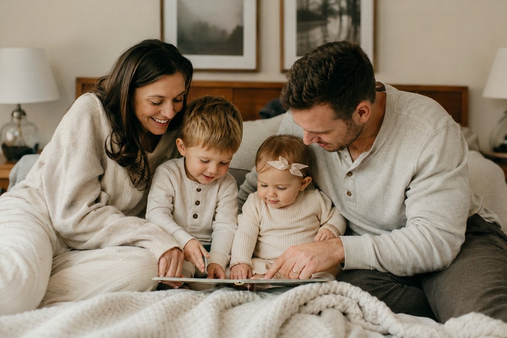 Fotoshooting-Outfit-Ideen für die Familie zu Hause